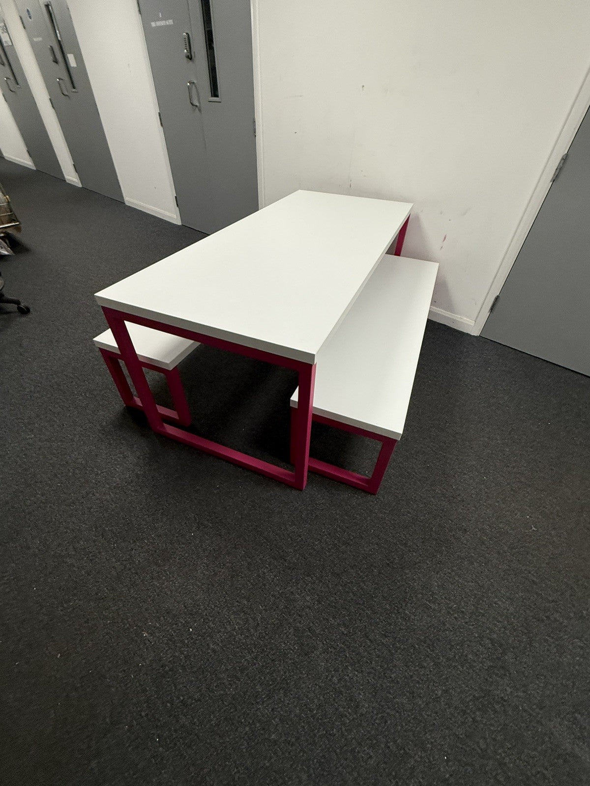 Frovi Block Bench / Collaborative Table Pink Frame, White Top Commercial Quality