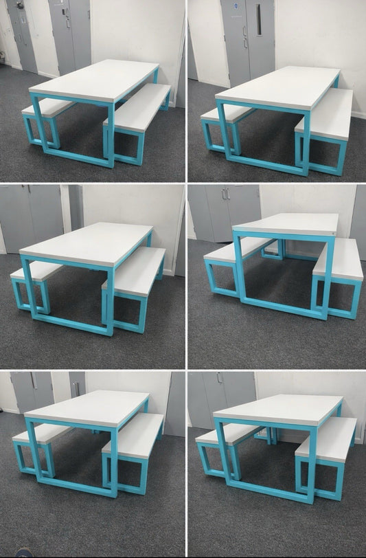 Frovi Block Bench / Collaborative Table Pink Frame, White Top Commercial Quality