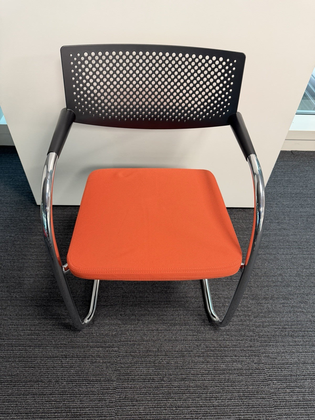 Vitra Visavis Visitor Meeting Chair Orange Seat Black Back Chrome Frame