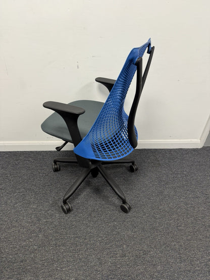 Herman Miller Sayl Office Chair Blue/White/Black Backs.