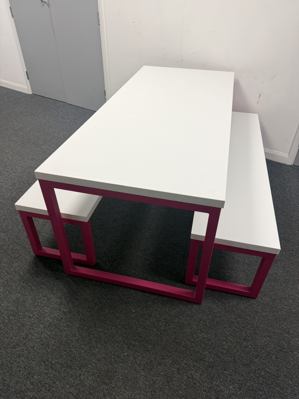 Frovi Block Bench / Collaborative Table Pink Frame, White Top Commercial Quality