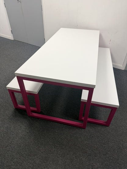 Frovi Block Bench / Collaborative Table Pink Frame, White Top Commercial Quality