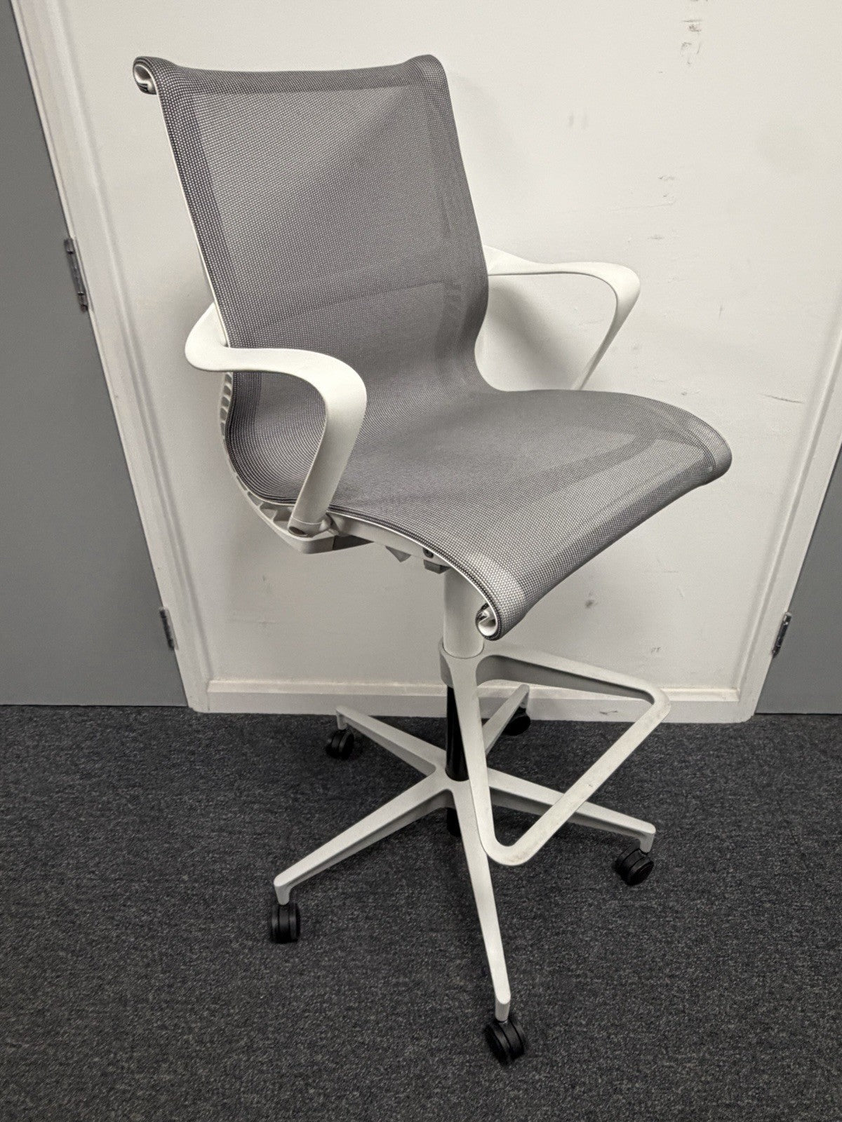 Herman Miller Setu Draughtsman Chair – Grey Mesh Ergonomic Designer Office Chair