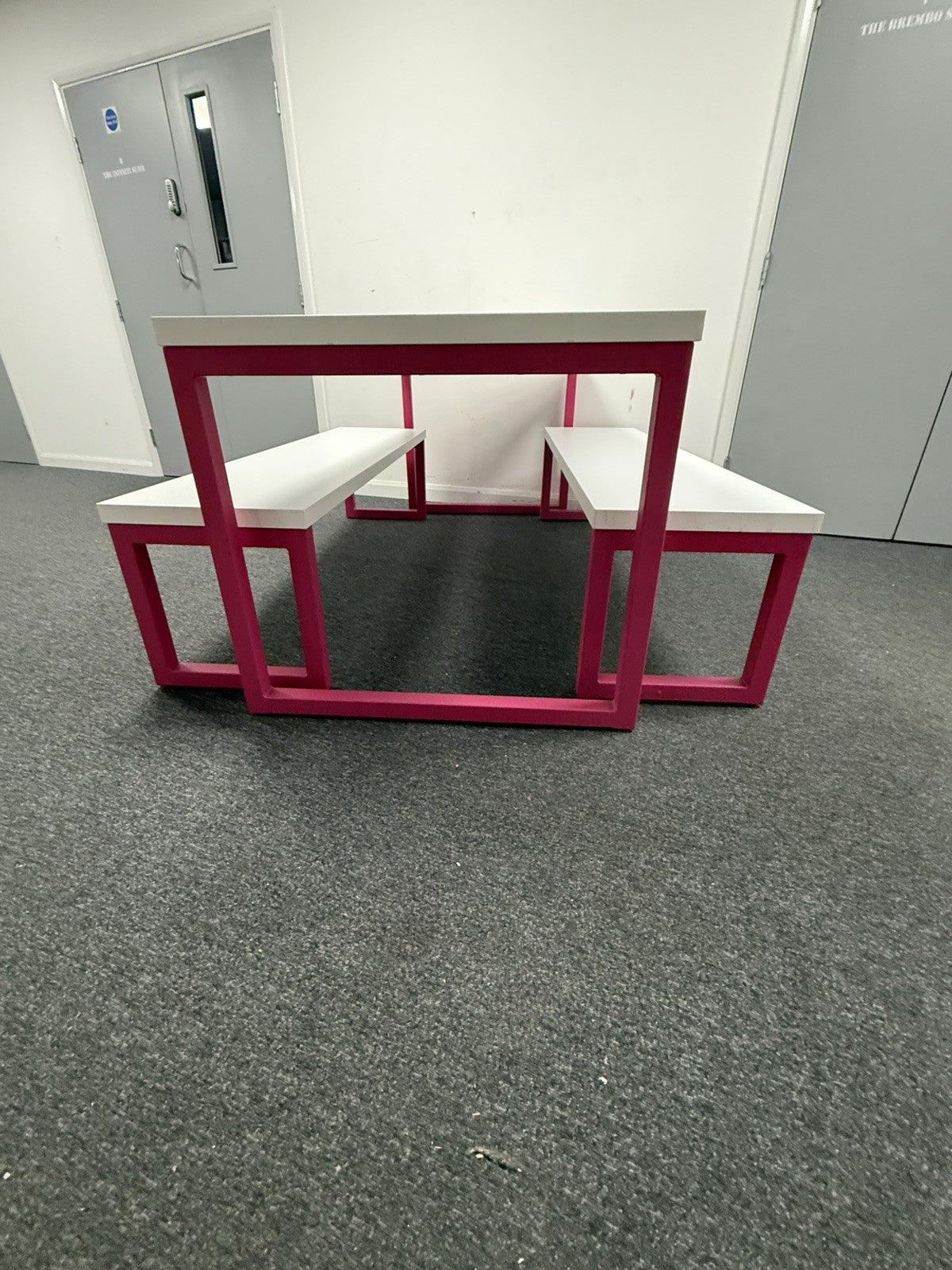 Frovi Block Bench / Collaborative Table Pink Frame, White Top Commercial Quality