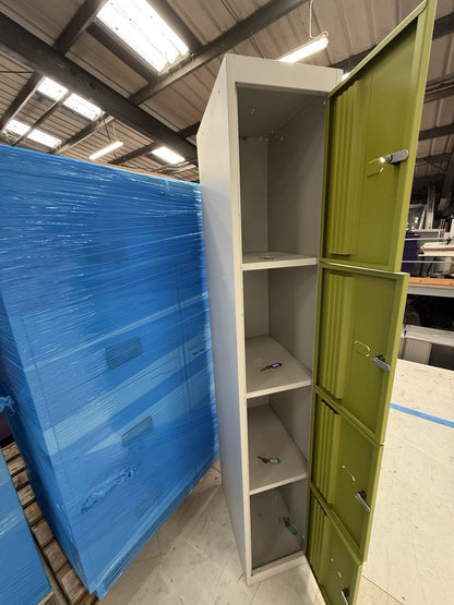 Bisley four door  locker in Grey  With Green Doors Height 1800mm  Width 300mm  