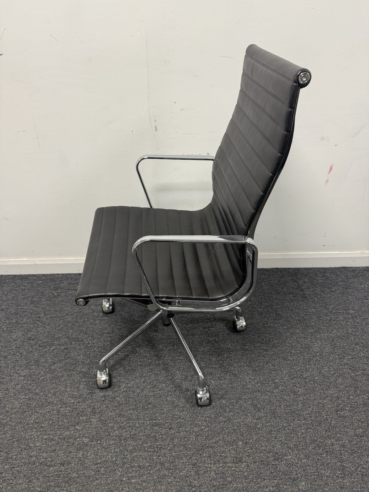 Eames Inspired High Back Boardroom Chair Black Leather Chrome Base