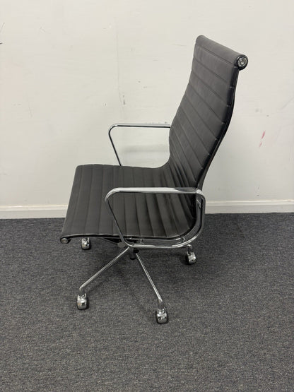 Eames Inspired High Back Boardroom Chair Black Leather Chrome Base