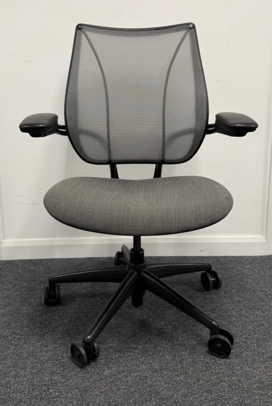 Humanscale Liberty Task Chair silver mesh back with grey seat on black base