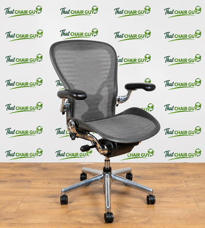 Herman Miller Aeron Classic Size B Polished Aluminium Fully Adjustable Chair