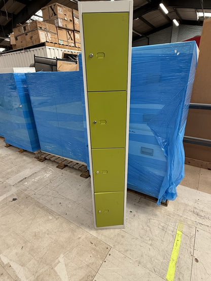 Bisley four door  locker in Grey  With Green Doors Height 1800mm  Width 300mm  