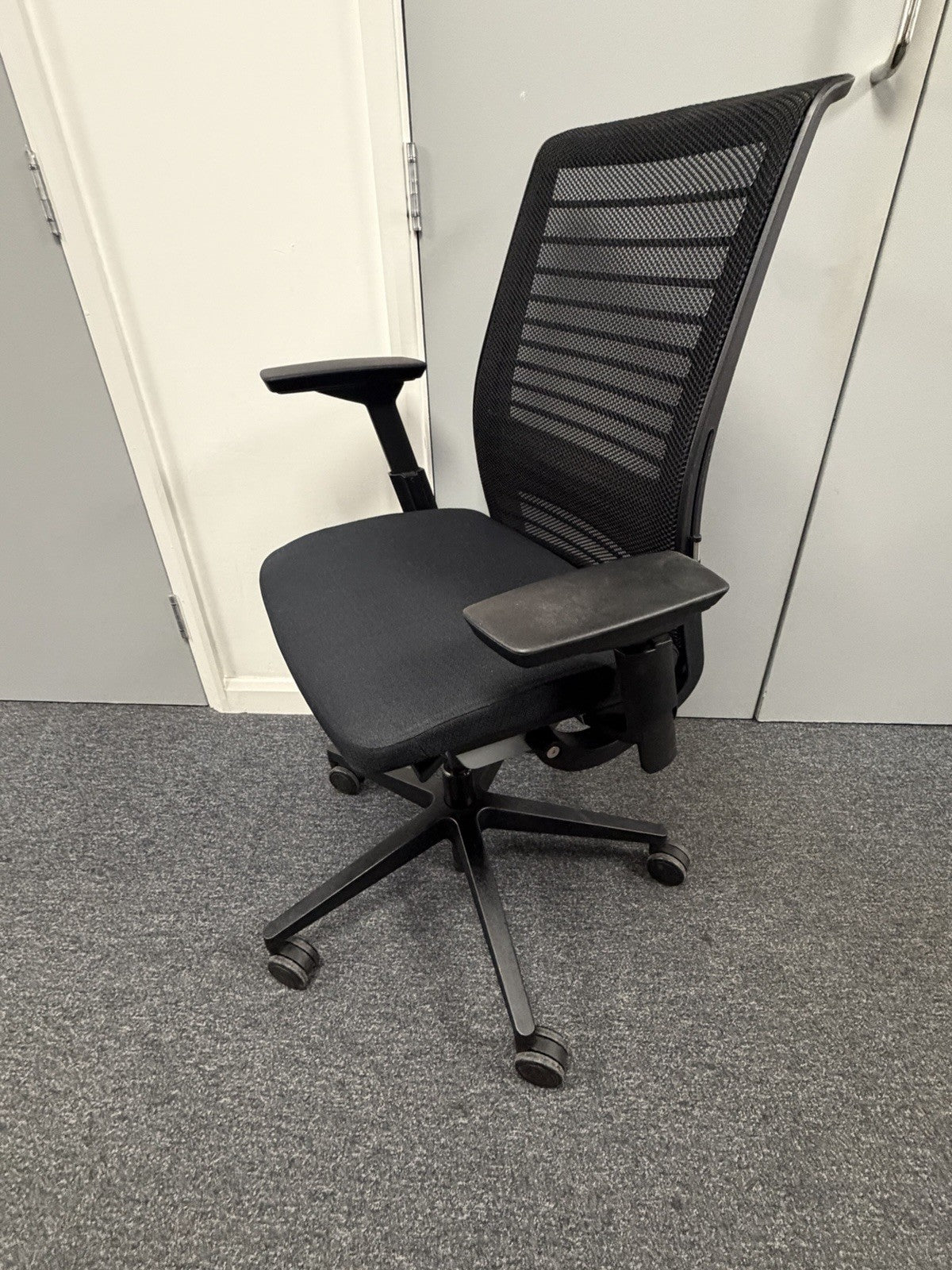 Steelcase Think V2 Operator Chair, Adjustable Lumbar Support, Black Mesh / Fa...