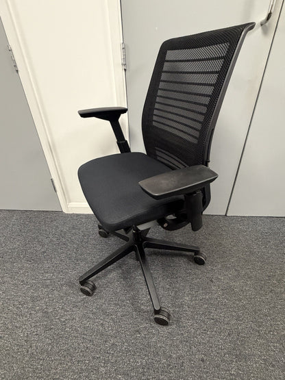 Steelcase Think V2 Operator Chair, Adjustable Lumbar Support, Black Mesh / Fa...