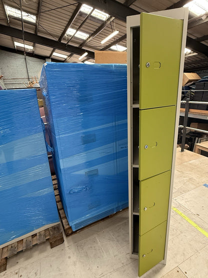 Bisley four door  locker in Grey  With Green Doors Height 1800mm  Width 300mm  