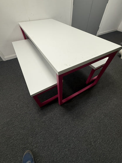 Frovi Block Bench / Collaborative Table Pink Frame, White Top Commercial Quality