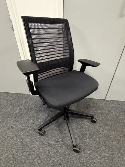 Steelcase Think V2 Operator Chair, Adjustable Lumbar Support, Black Mesh / Fa...