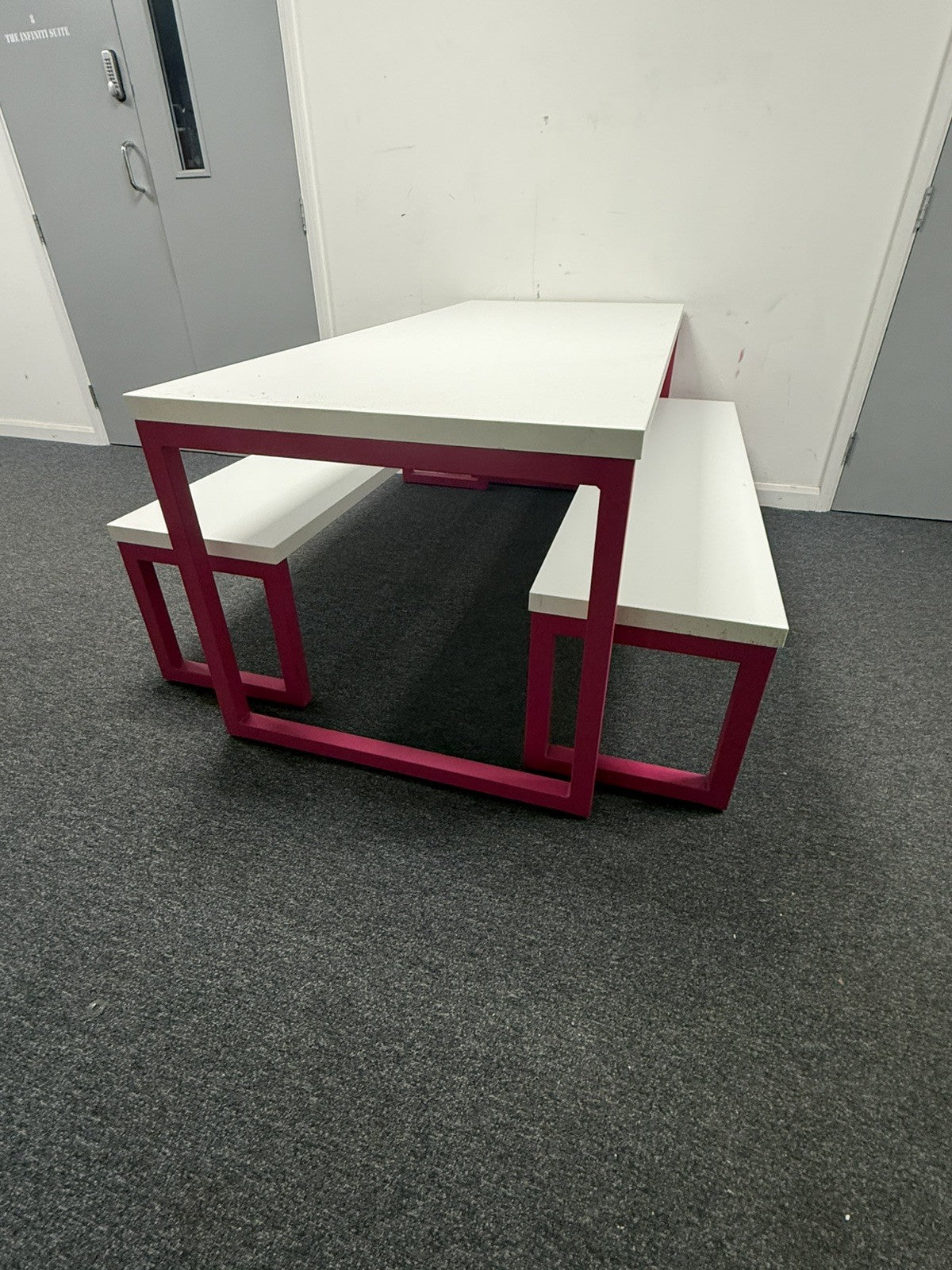 Frovi Block Bench / Collaborative Table Pink Frame, White Top Commercial Quality