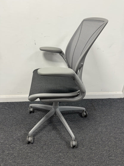 Humanscale Diffrient World Chair In Grey Mesh & Padded Seat