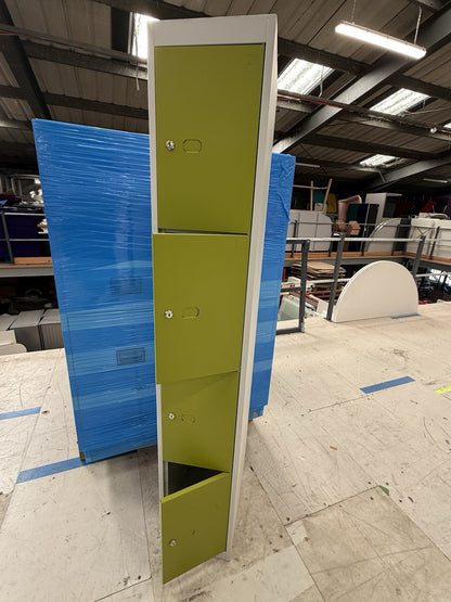 Bisley four door  locker in Grey  With Green Doors Height 1800mm  Width 300mm  
