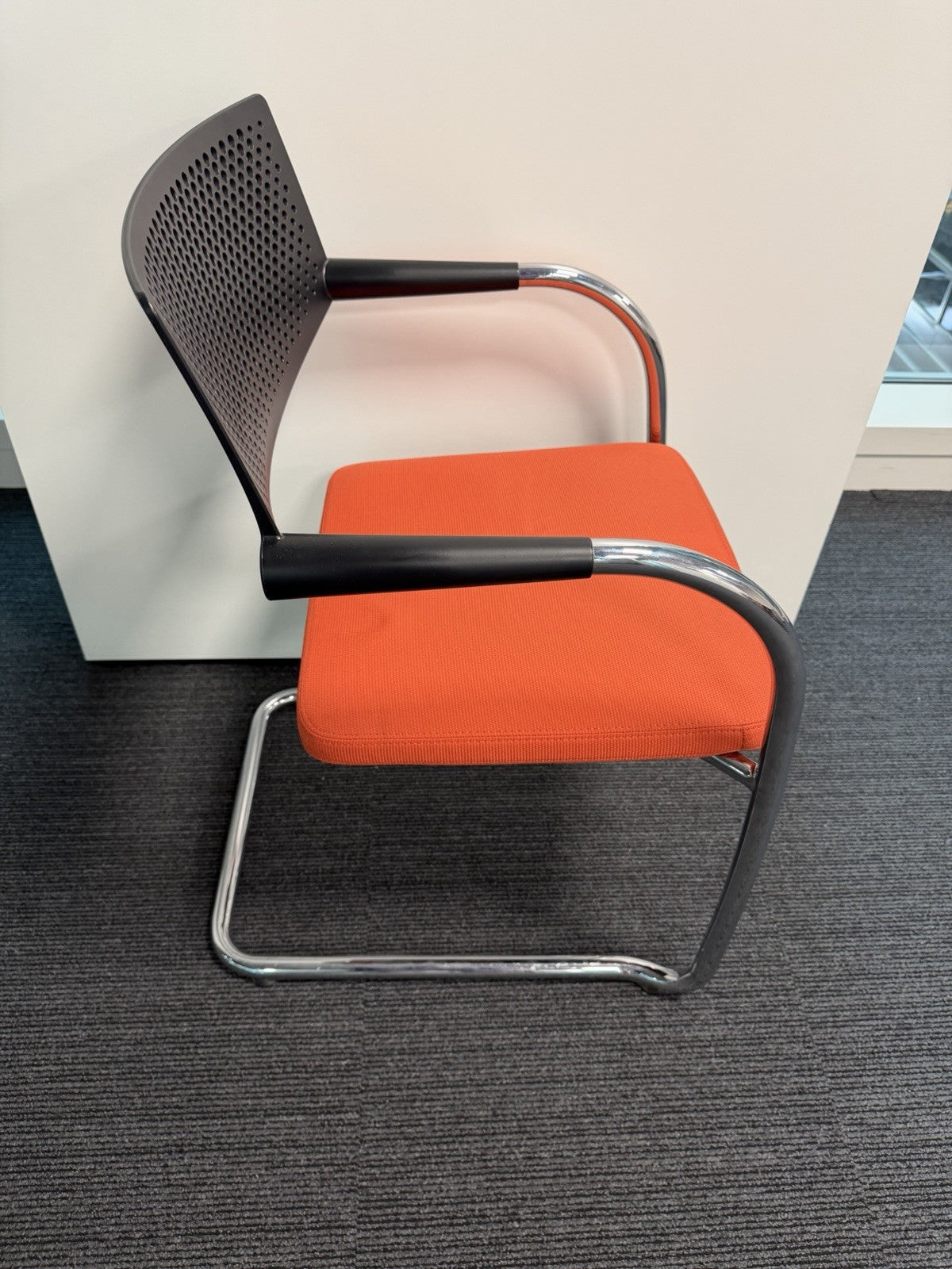 Vitra Visavis Visitor Meeting Chair Orange Seat Black Back Chrome Frame