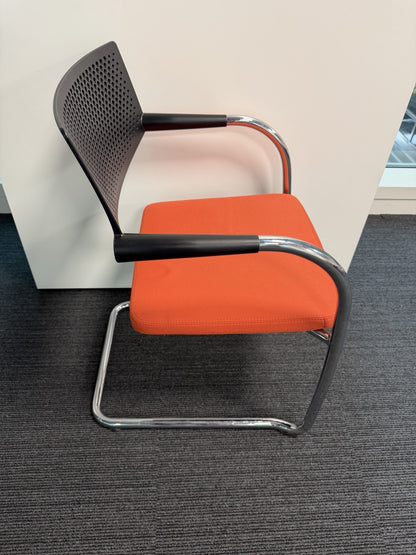 Vitra Visavis Visitor Meeting Chair Orange Seat Black Back Chrome Frame