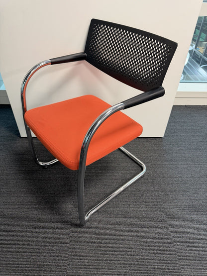 Vitra Visavis Visitor Meeting Chair Orange Seat Black Back Chrome Frame