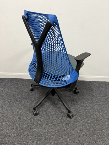 Herman Miller Sayl Office Chair Blue/White/Black Backs.