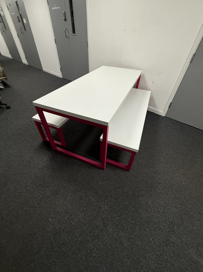 Frovi Block Bench / Collaborative Table Pink Frame, White Top Commercial Quality