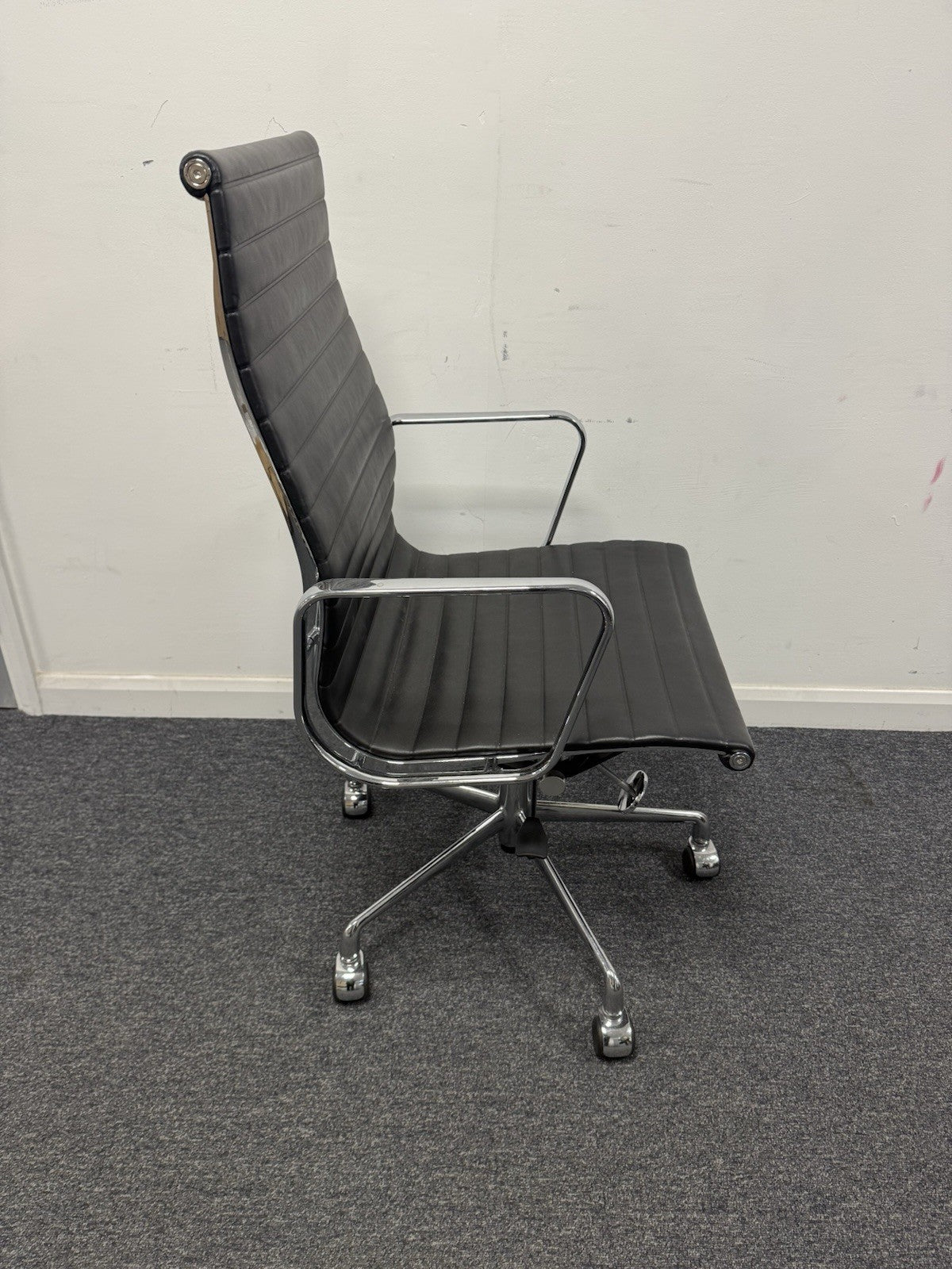 Eames Inspired High Back Boardroom Chair Black Leather Chrome Base