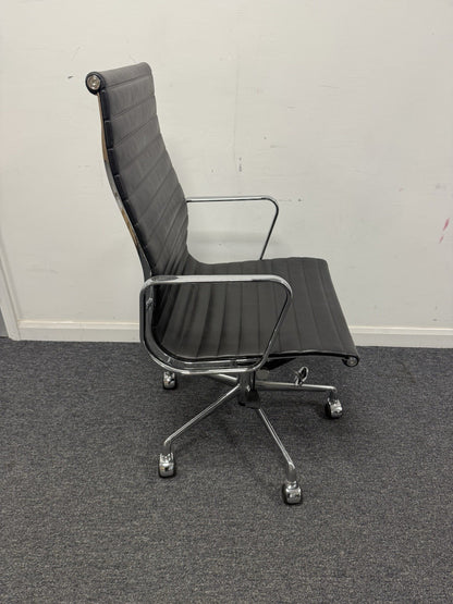 Eames Inspired High Back Boardroom Chair Black Leather Chrome Base