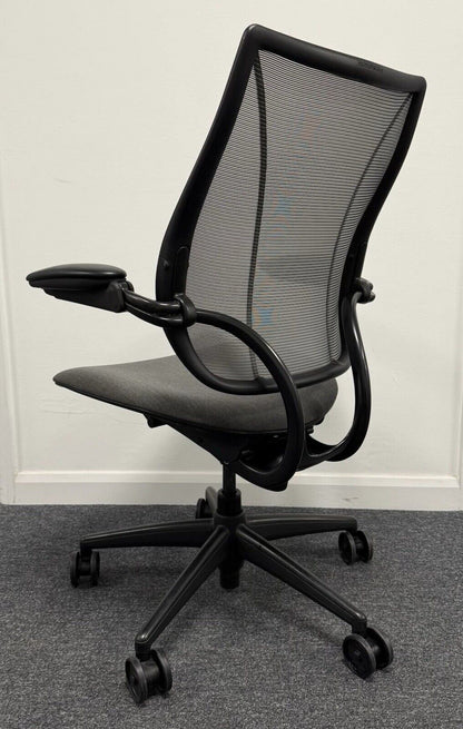 Humanscale Liberty Task Chair silver mesh back with grey seat on black base