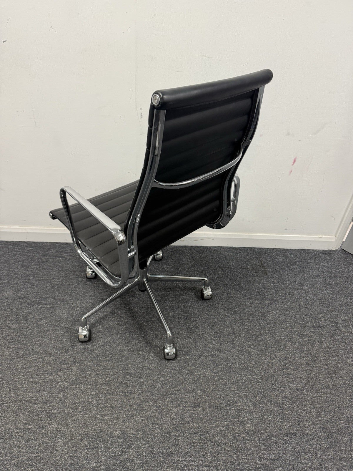 Eames Inspired High Back Boardroom Chair Black Leather Chrome Base