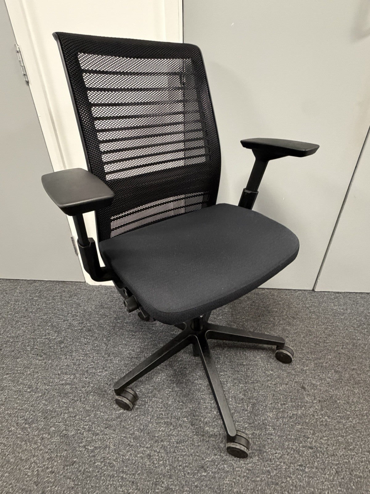 Steelcase Think V2 Operator Chair, Adjustable Lumbar Support, Black Mesh / Fa...