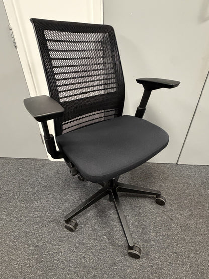 Steelcase Think V2 Operator Chair, Adjustable Lumbar Support, Black Mesh / Fa...