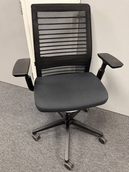 Steelcase Think V2 Operator Chair, Adjustable Lumbar Support, Black Mesh / Fa...