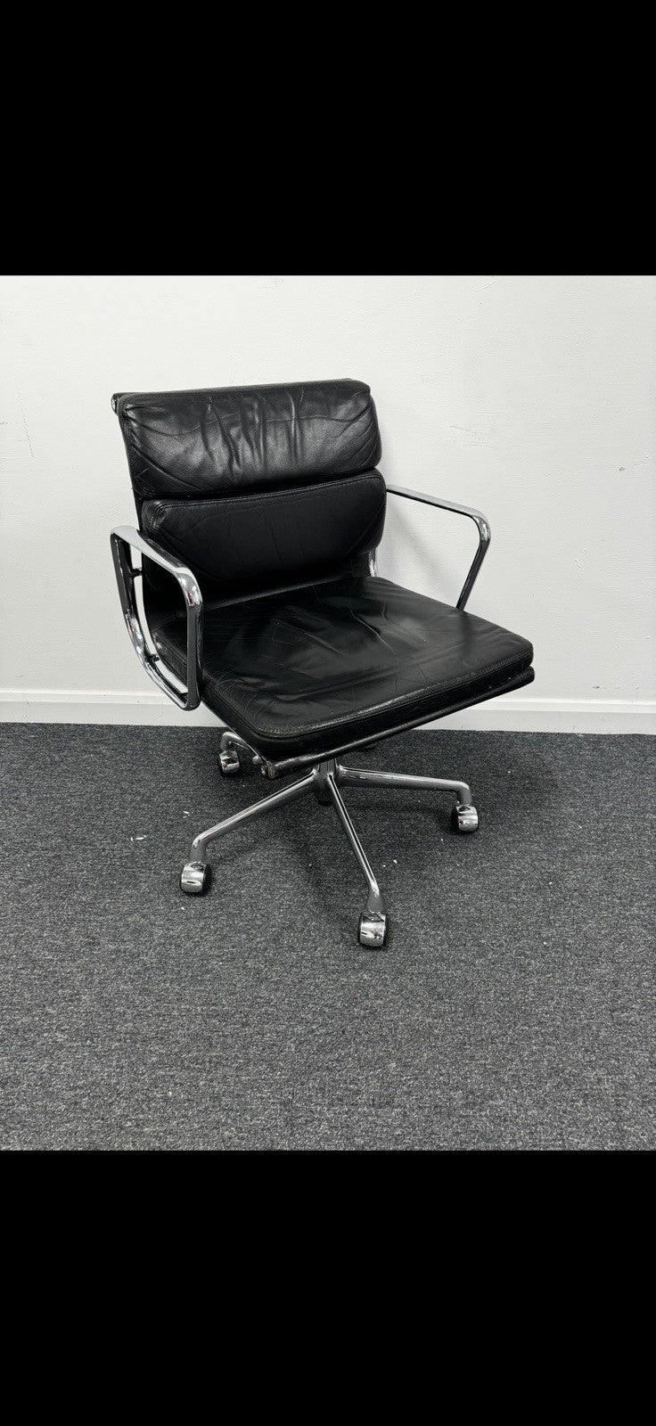 AUTHENTIC Vitra Charles Eames EA217 Soft Pad Chair BLACK LEATHER ICONIC