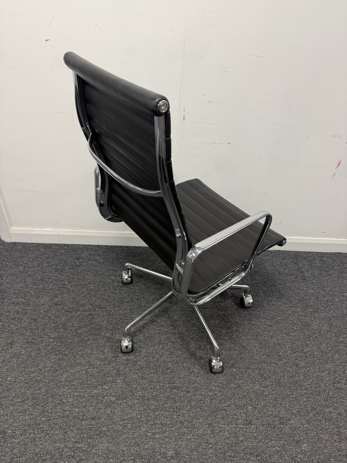 Eames Inspired High Back Boardroom Chair Black Leather Chrome Base