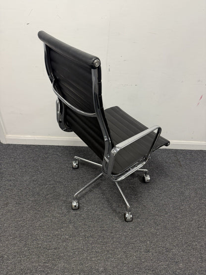 Eames Inspired High Back Boardroom Chair Black Leather Chrome Base