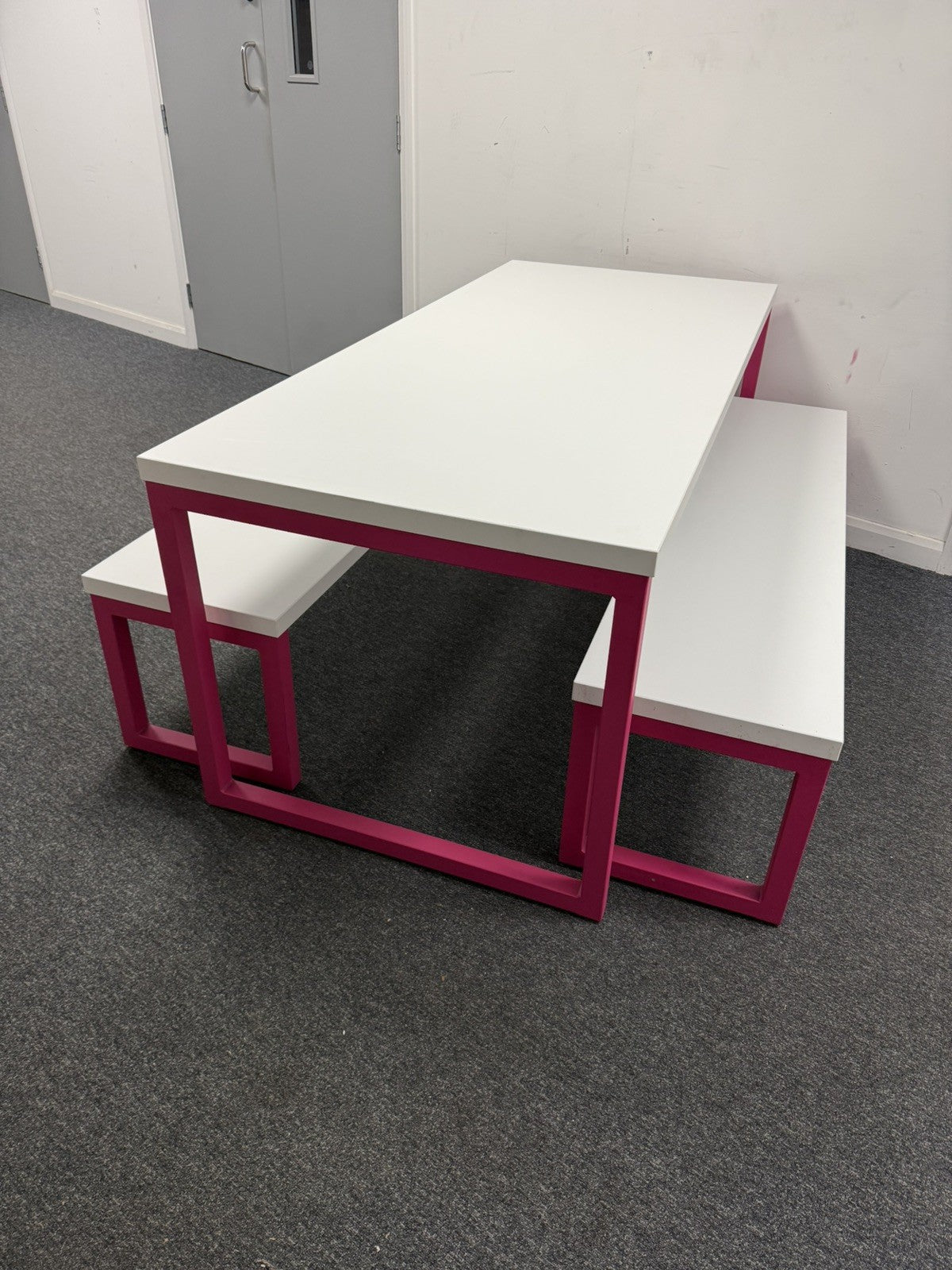 Frovi Block Bench / Collaborative Table Pink Frame, White Top Commercial Quality