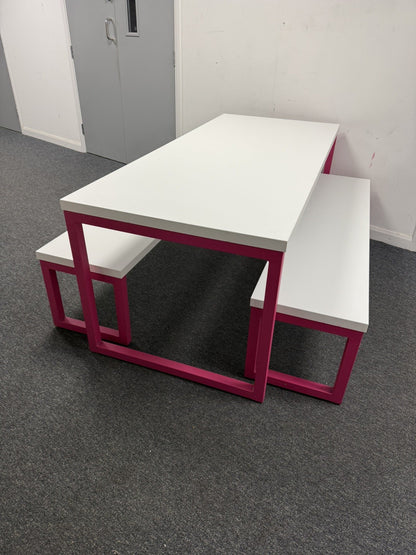 Frovi Block Bench / Collaborative Table Pink Frame, White Top Commercial Quality