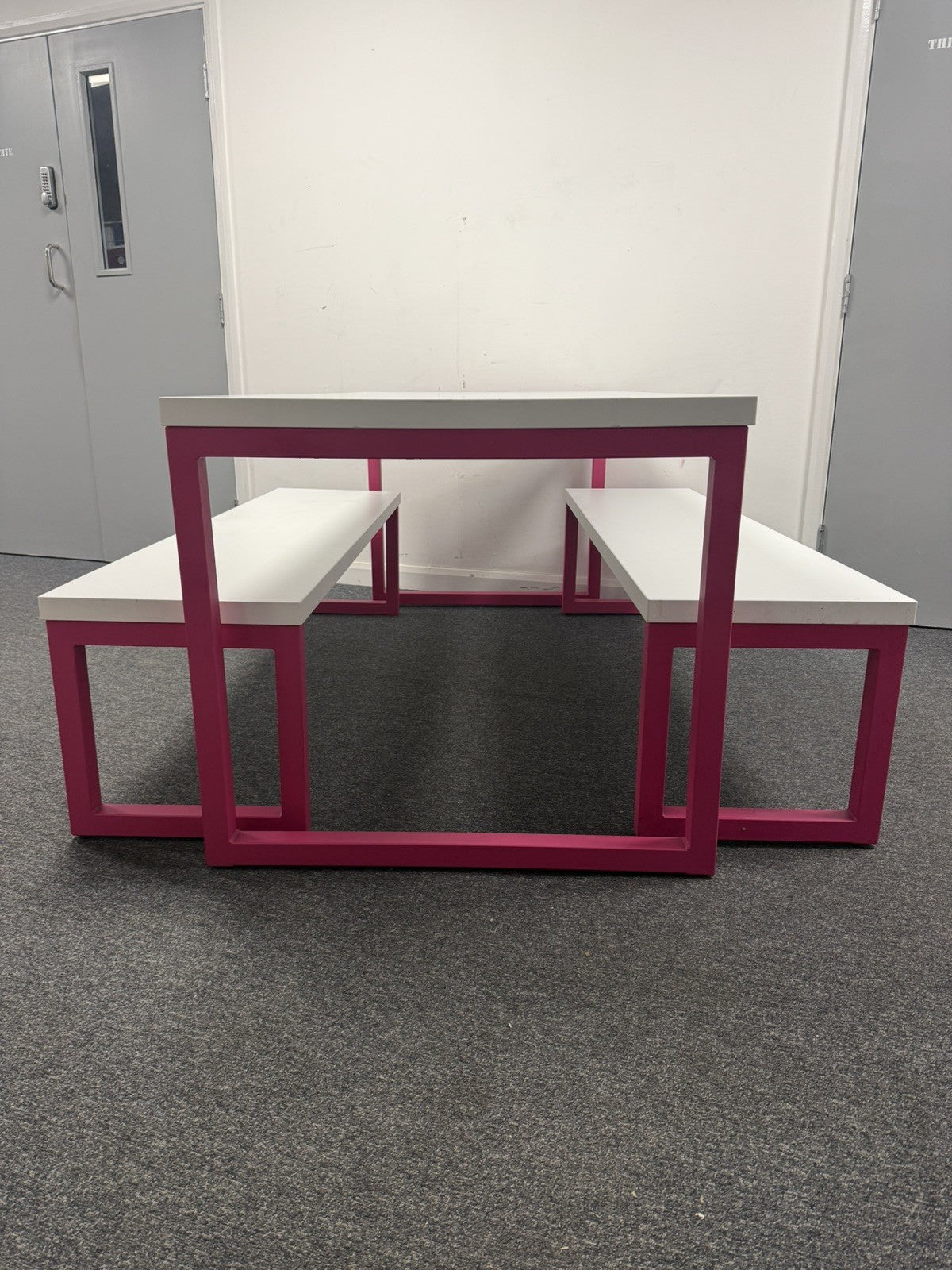 Frovi Block Bench / Collaborative Table Pink Frame, White Top Commercial Quality