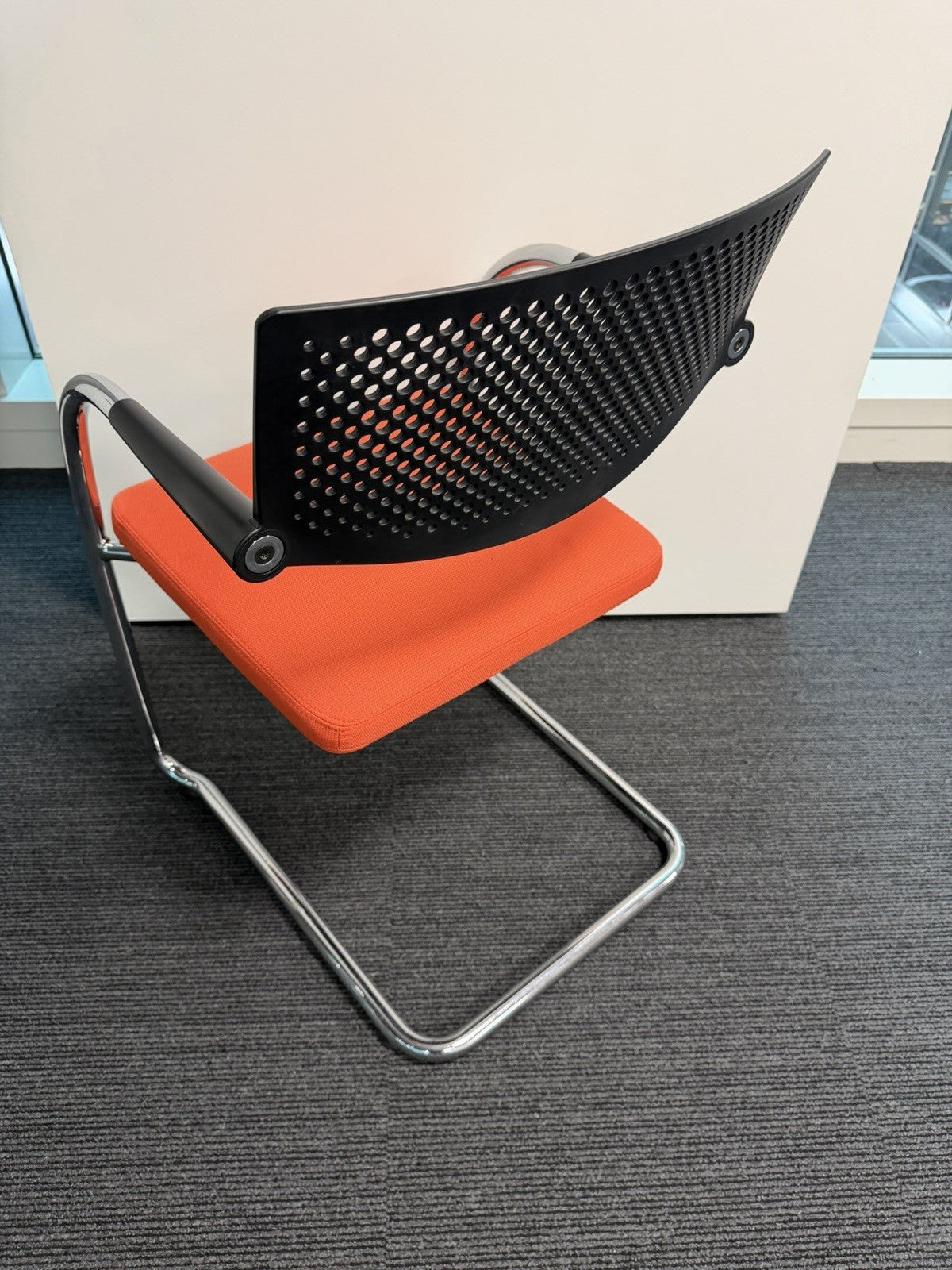 Vitra Visavis Visitor Meeting Chair Orange Seat Black Back Chrome Frame