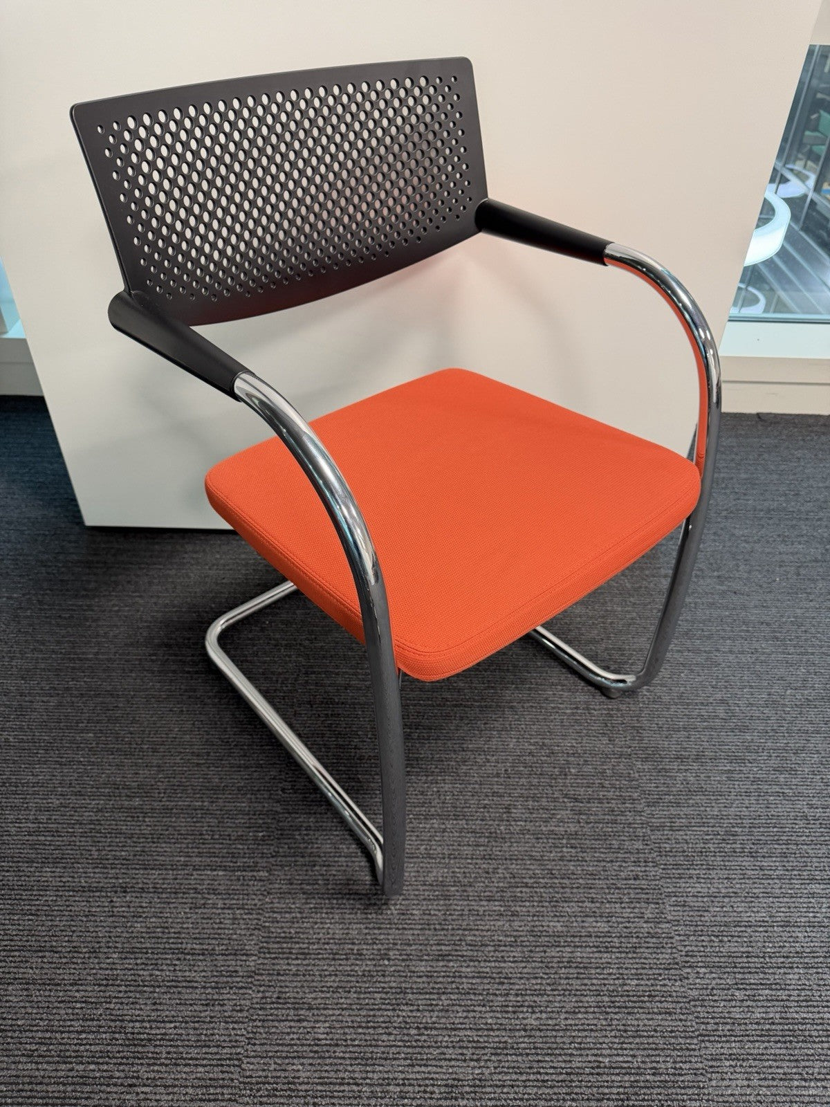 Vitra Visavis Visitor Meeting Chair Orange Seat Black Back Chrome Frame