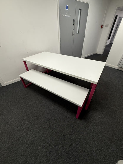 Frovi Block Bench / Collaborative Table Pink Frame, White Top Commercial Quality