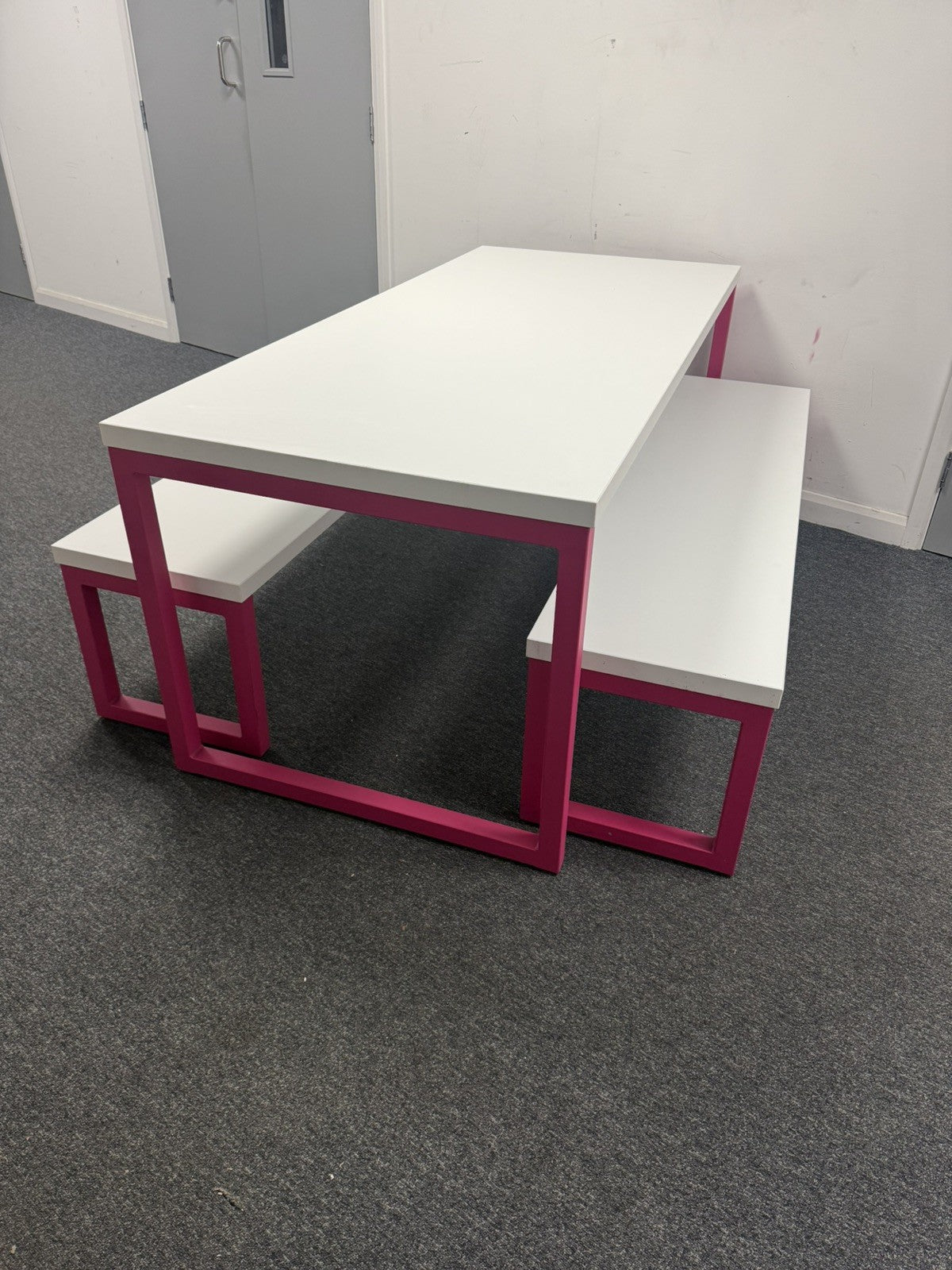 Frovi Block Bench / Collaborative Table Pink Frame, White Top Commercial Quality