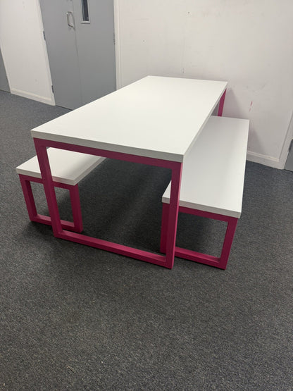 Frovi Block Bench / Collaborative Table Pink Frame, White Top Commercial Quality