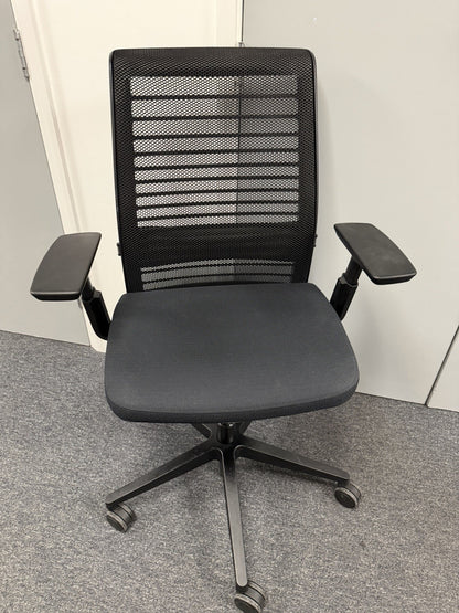 Steelcase Think V2 Operator Chair, Adjustable Lumbar Support, Black Mesh / Fa...