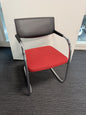 Vitra Visavis Visitor Chair Red Fabric Seat, Black Perforated Back, Chrome Frame