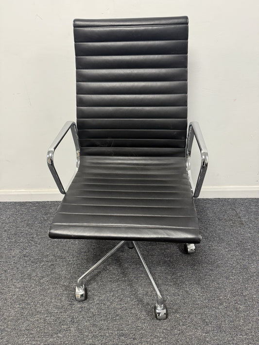 Eames Inspired High Back Boardroom Chair Black Leather Chrome Base
