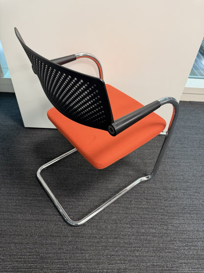Vitra Visavis Visitor Meeting Chair Orange Seat Black Back Chrome Frame