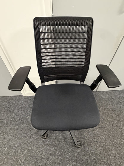 Steelcase Think V2 Operator Chair, Adjustable Lumbar Support, Black Mesh / Fa...